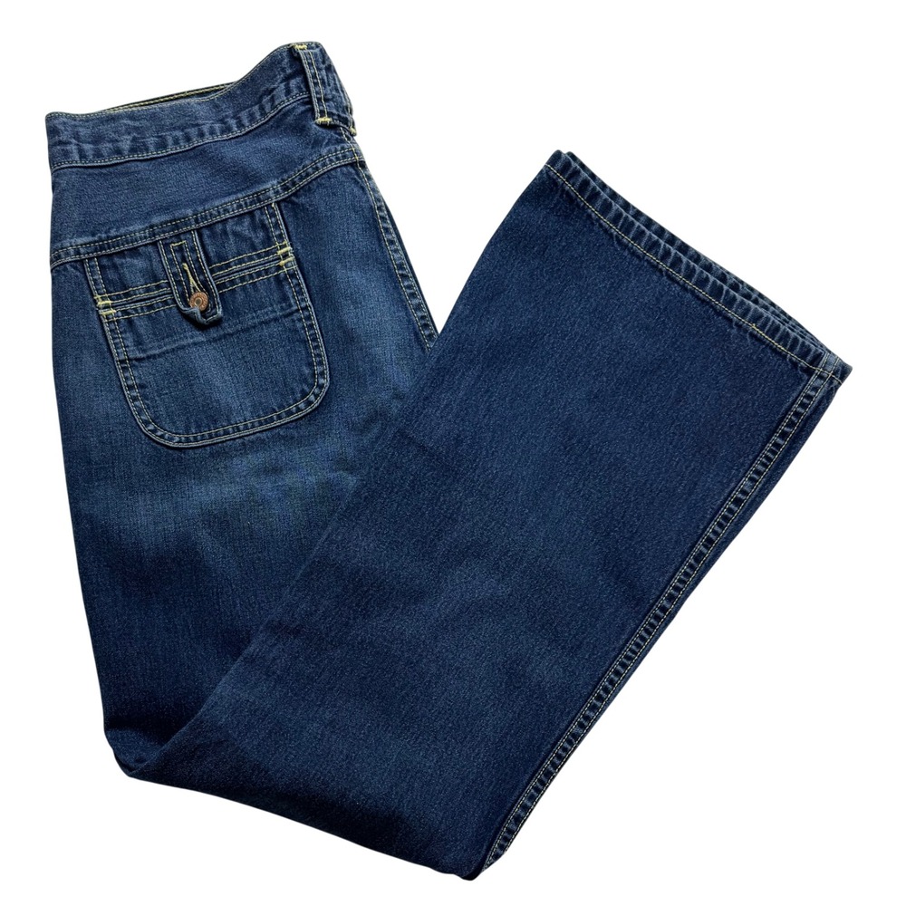 VTG Levis Jeremy Jean Womens 12 Medium Wash Wide Leg Flare Patch Pocket Y2K